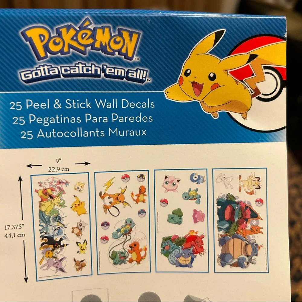 Pokemon peel & stick wall decal 25 pieces Nintendo USA 2019 4 sheets removable
